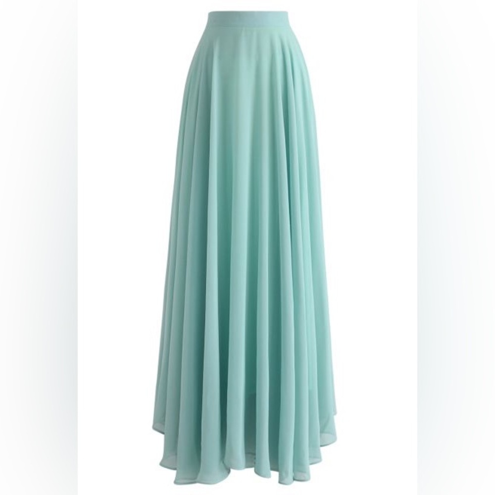 Chicwish Timeless Favorite Chiffon Maxi Skirt in Mint